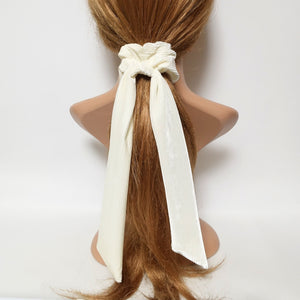 veryshine.com Scrunchies Cream white velvet stripe long tail bow knot scrunchies women hair elastic tie scrunchie accessory