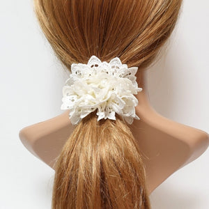 veryshine.com Scrunchies Crem white lace sleek pearl ball beaded scrunchy woman elastic hair ties scrunchies