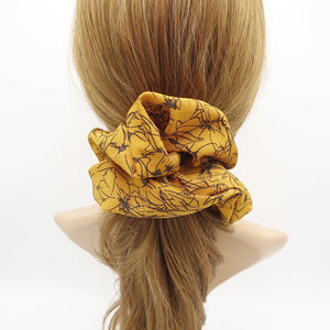 veryshine.com Scrunchies Dark mustard oversized scrunchies abstract minimal flower print hair elastic scrujnchie for women