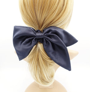 veryshine.com Scrunchies Dark navy satin bow scrunchies glossy swallow tail scrunchie women hair elastic