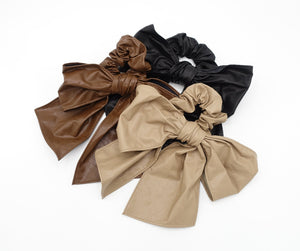veryshine.com Scrunchies faux leather bow knot scrunchies stylish tail bow hair tie accessory for women
