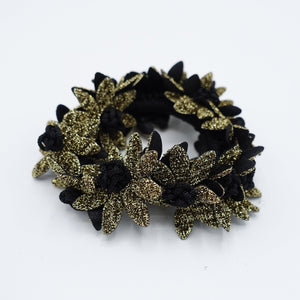veryshine.com Scrunchies Gold dazzling flower petal ponytail holder Crochet Wrapped Hair Elastic hair tie women hair accessory