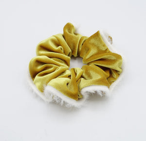 veryshine.com Scrunchies Golden yellow fabric fur trim velvet scrunchies cute hair elastic for women