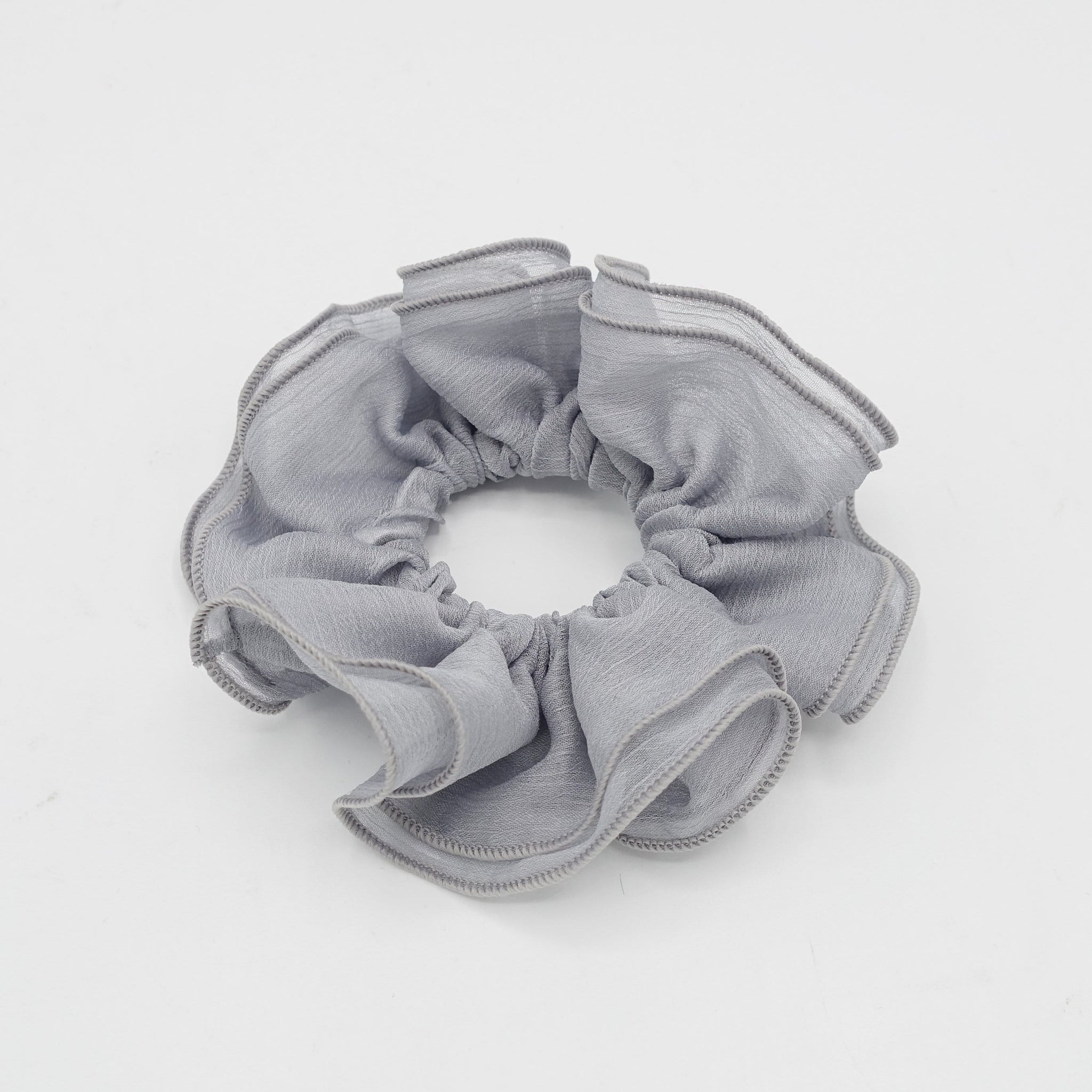veryshine.com Scrunchies Gray double edge crinkled chiffon scrunchies solid sheer hair elastic scrunchie