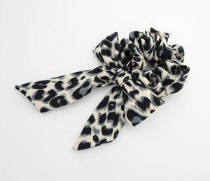 veryshine.com Scrunchies Gray leopard print bow knot scrunchy animal print pattern tail woman hair scrunchies