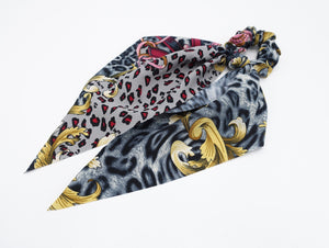 veryshine.com Scrunchies Gray modern leopard print scrunchies long tail wing knot hair elastic glossy scrunchy