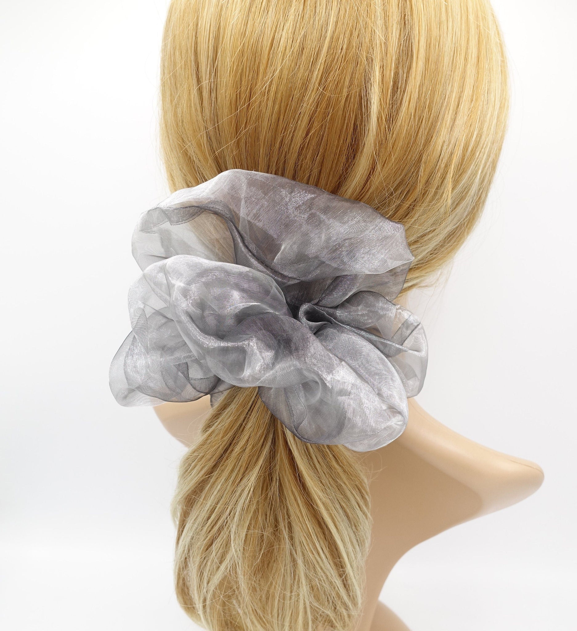 veryshine.com Scrunchies Gray neutral organza scrunchies oversized scrunchy hair elastic for women