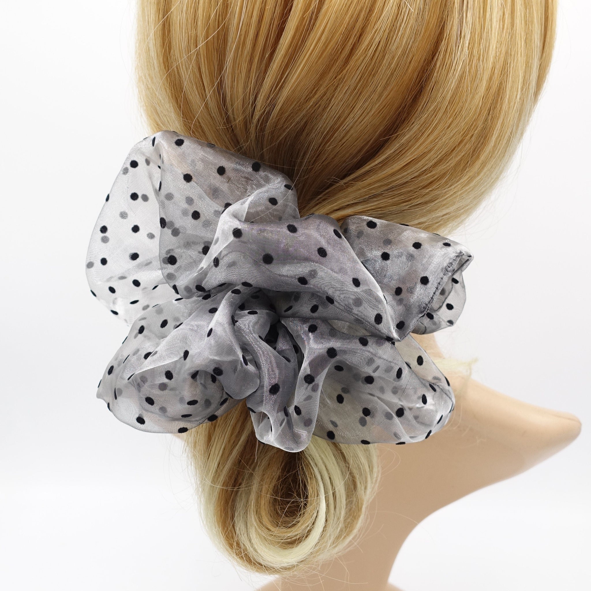veryshine.com Scrunchies Gray organza scrunchies velvet dot hair elastic scrunchie for women
