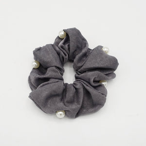 veryshine.com Scrunchies Gray pearl attached glossy scrunchies women hair accessory