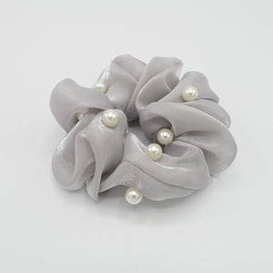 veryshine.com Scrunchies Gray pearl stud organza scrunchies glossy hair tie scrunchie for women