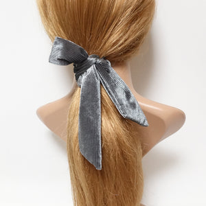 veryshine.com Scrunchies Gray velvet stripe long tail bow knot scrunchies women hair elastic tie scrunchie accessory