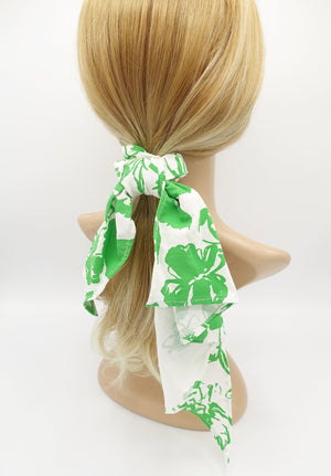 veryshine.com Scrunchies Green asymmetric cotton floral scrunchies  folded tail hair elastic for women