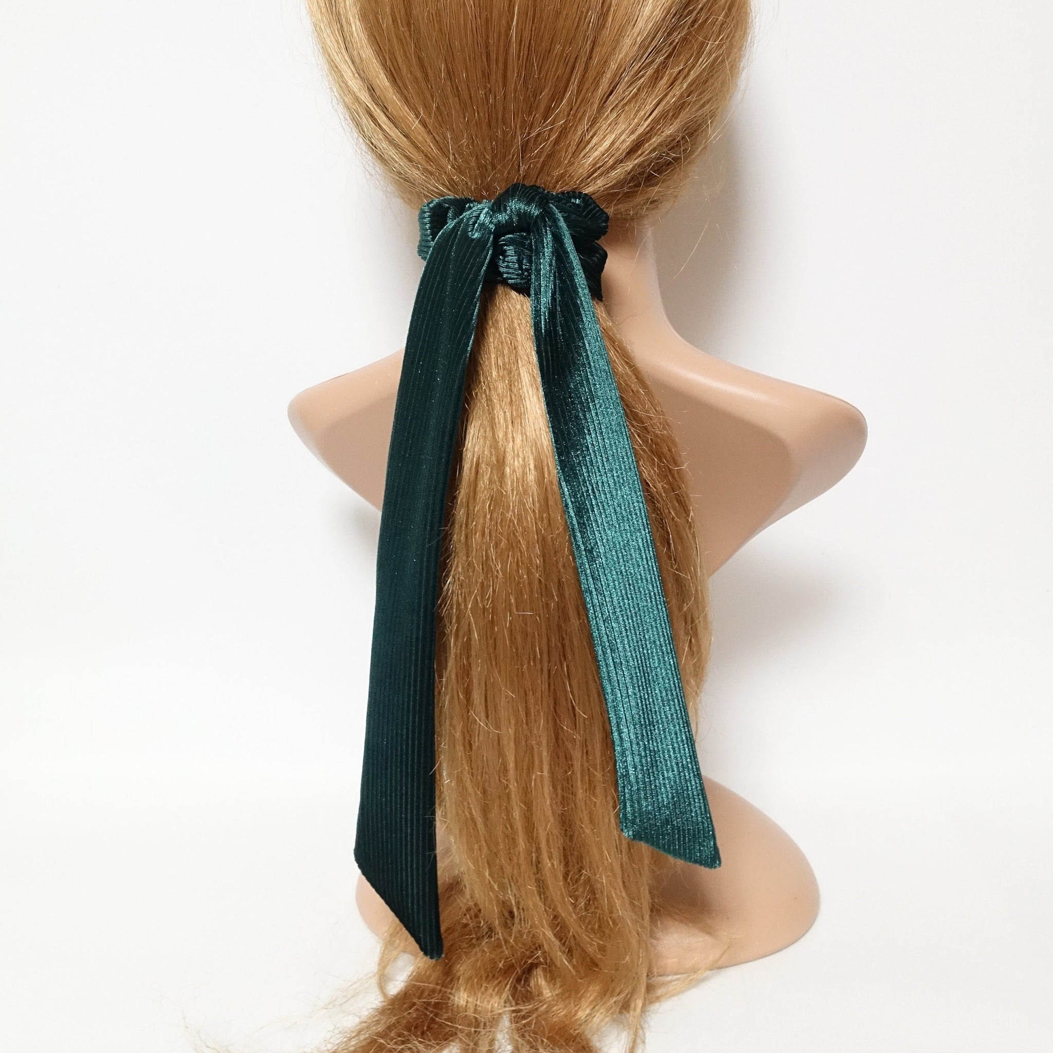 veryshine.com Scrunchies Green velvet stripe long tail bow knot scrunchies women hair elastic tie scrunchie accessory