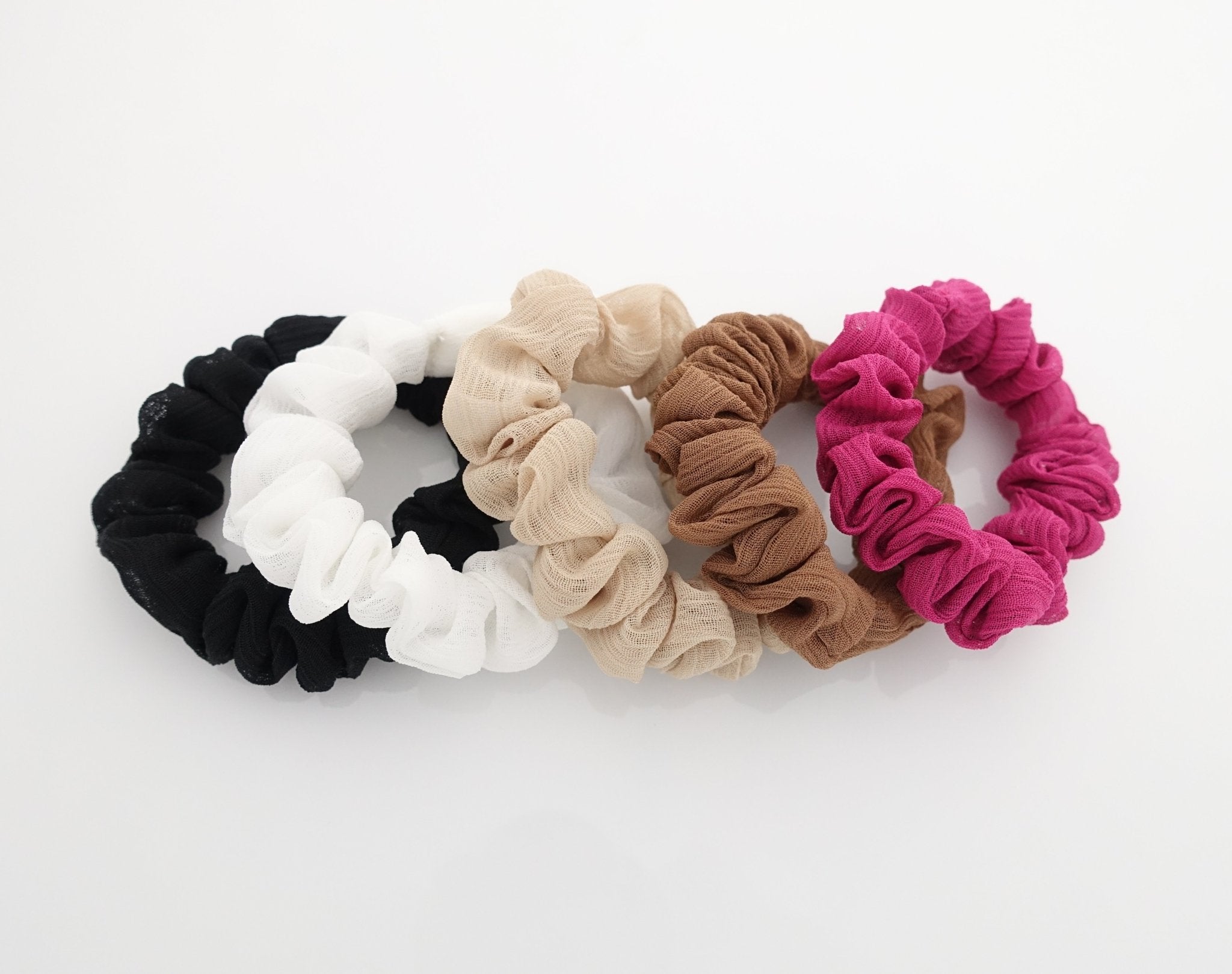 veryshine.com scrunchies/hair holder A set of 5 chiffon scrunchies A Set of 5 Thin Chiffon Ponytail Holders Solid Color Narrow Scrunchies