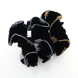 veryshine.com scrunchies/hair holder Beaded Trim Luxury Silk Velvet Hair Elastic Black Scrunchies