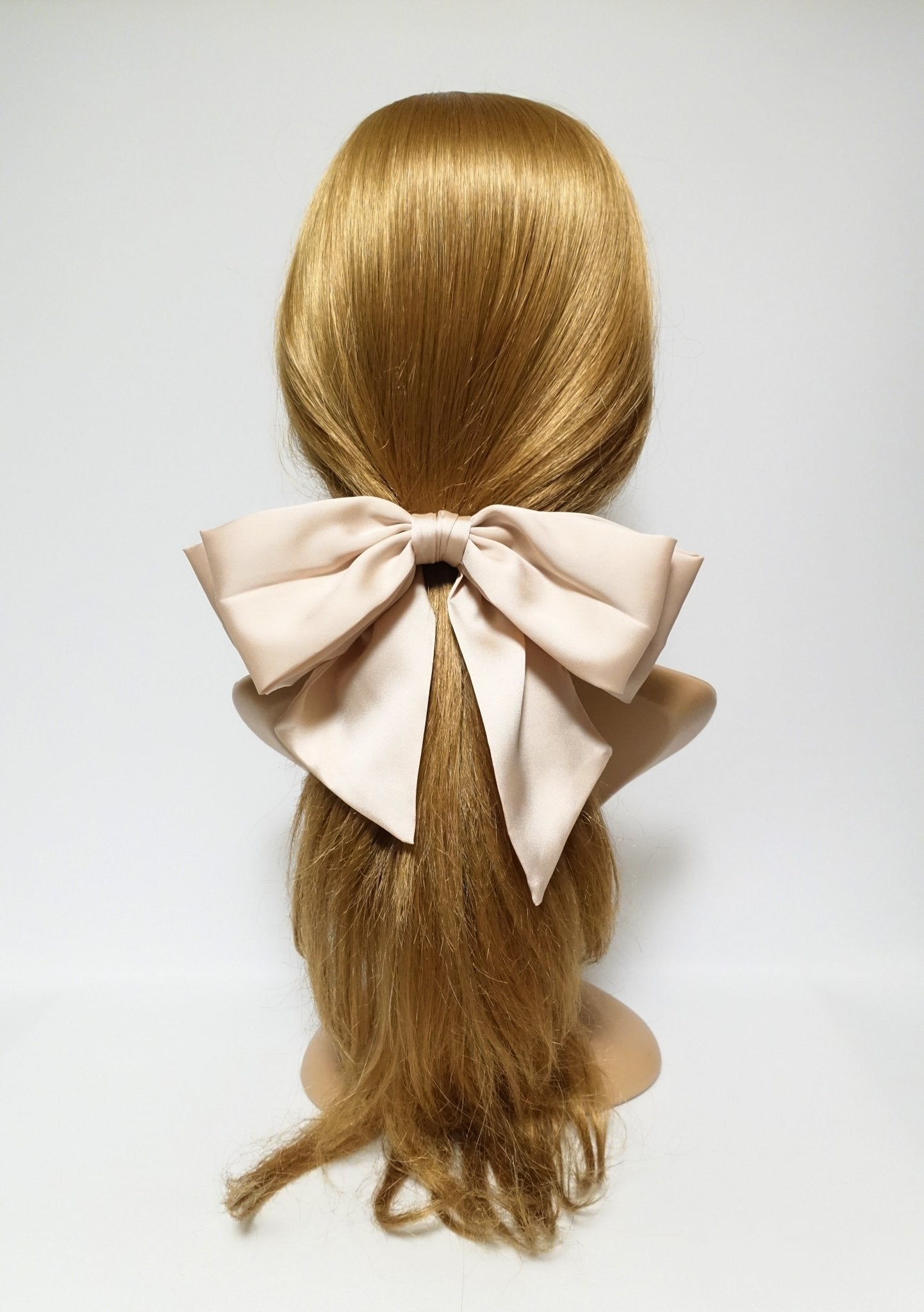 veryshine.com scrunchies/hair holder Beige big satin layered bow with tail glossy bow french barrette for women