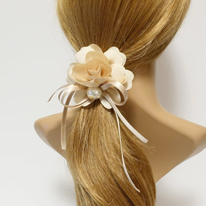veryshine.com scrunchies/hair holder Beige Flower Bow Knot Decorated Pretty Ponytail Holder Hair Elastic