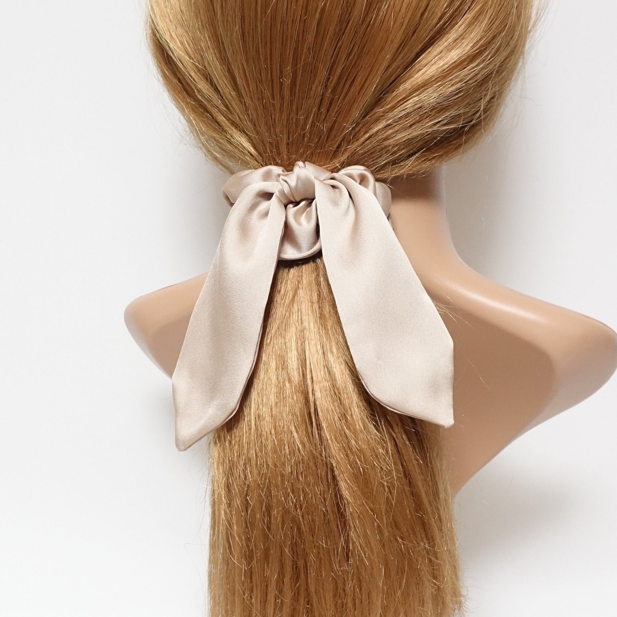 veryshine.com scrunchies/hair holder Beige satin hair bow knot scrunchies glossy tail bow scrunchy women hair accessory