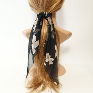 veryshine.com scrunchies/hair holder big flower plant print long tail chiffon scrunchies stylish women hair elastic accessory