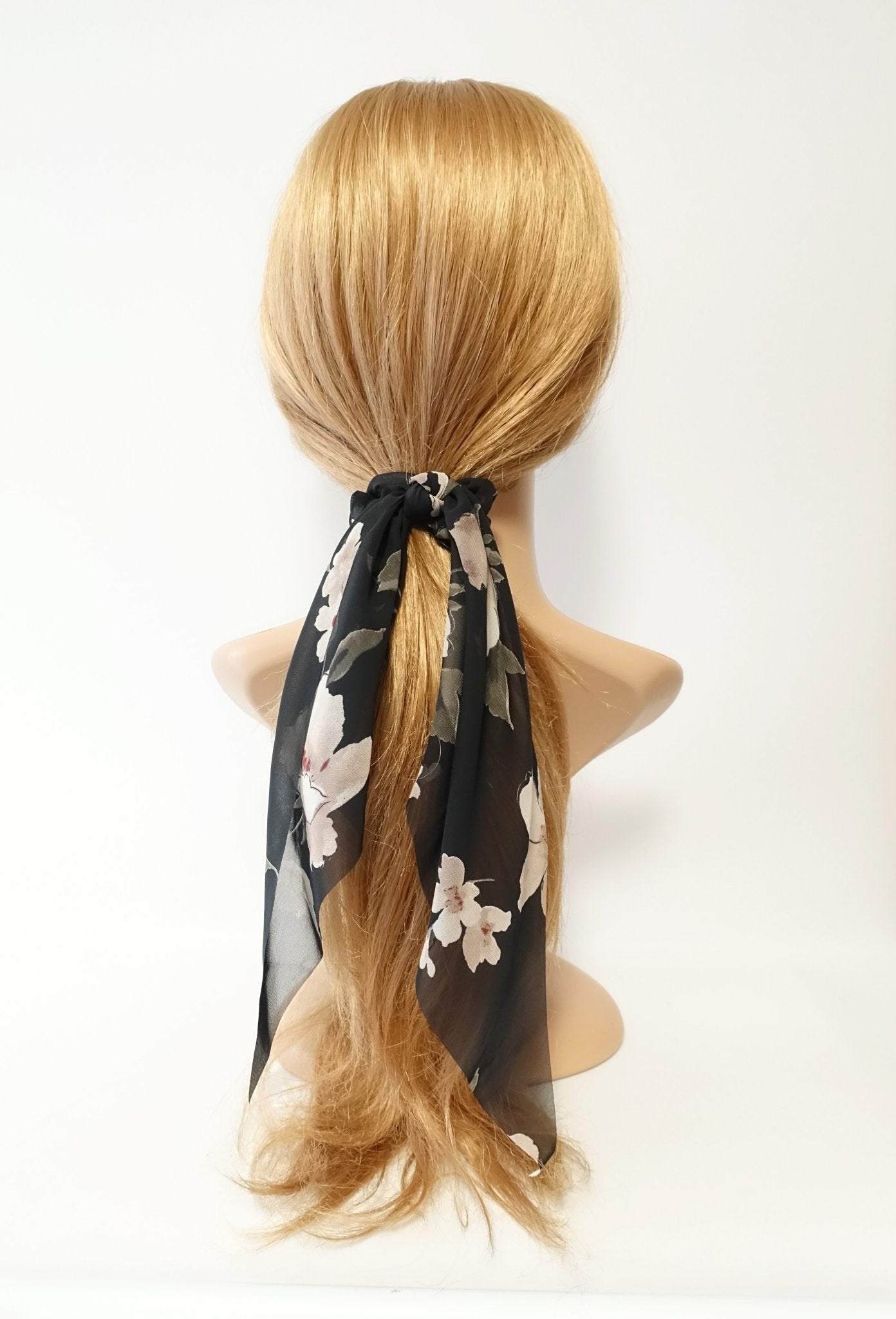 veryshine.com scrunchies/hair holder big flower plant print long tail chiffon scrunchies stylish women hair elastic accessory