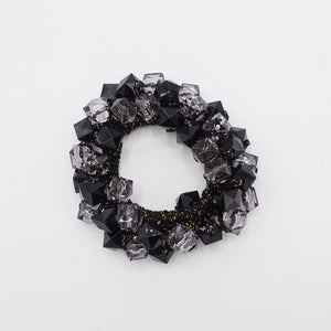 veryshine.com scrunchies/hair holder Black acrylic polyhedron beaded hair elastic ponytail holder women hair accessories