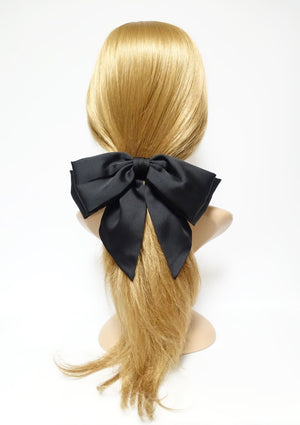 veryshine.com scrunchies/hair holder Black big satin layered bow with tail glossy bow french barrette for women