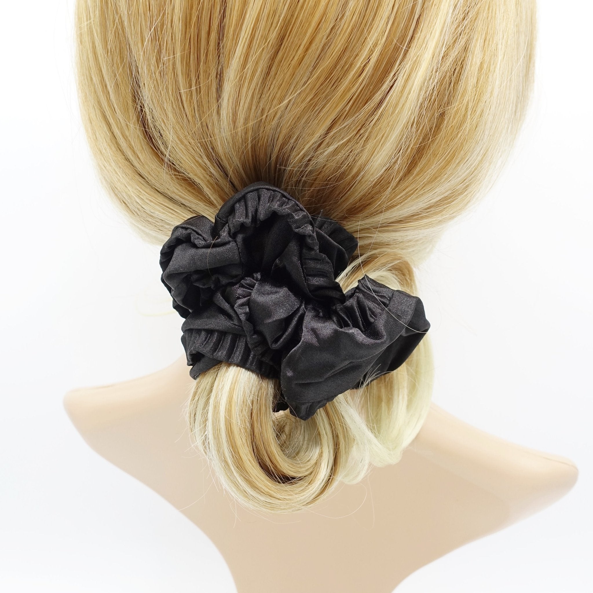 veryshine.com scrunchies/hair holder Black edge pleated glossy satin scrunchies women hair elastic tie scrunchy