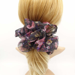 veryshine.com scrunchies/hair holder Black floral oversized scrunchies organza big hair elastic tie scrunchy women hair accessories