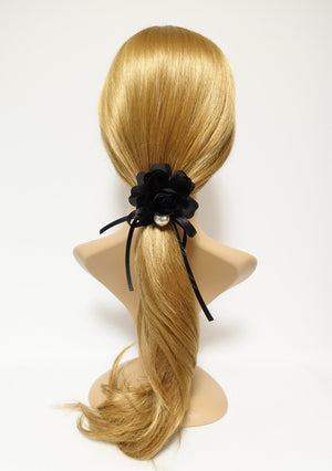 veryshine.com scrunchies/hair holder Black Flower Bow Knot Decorated Pretty Ponytail Holder Hair Elastic