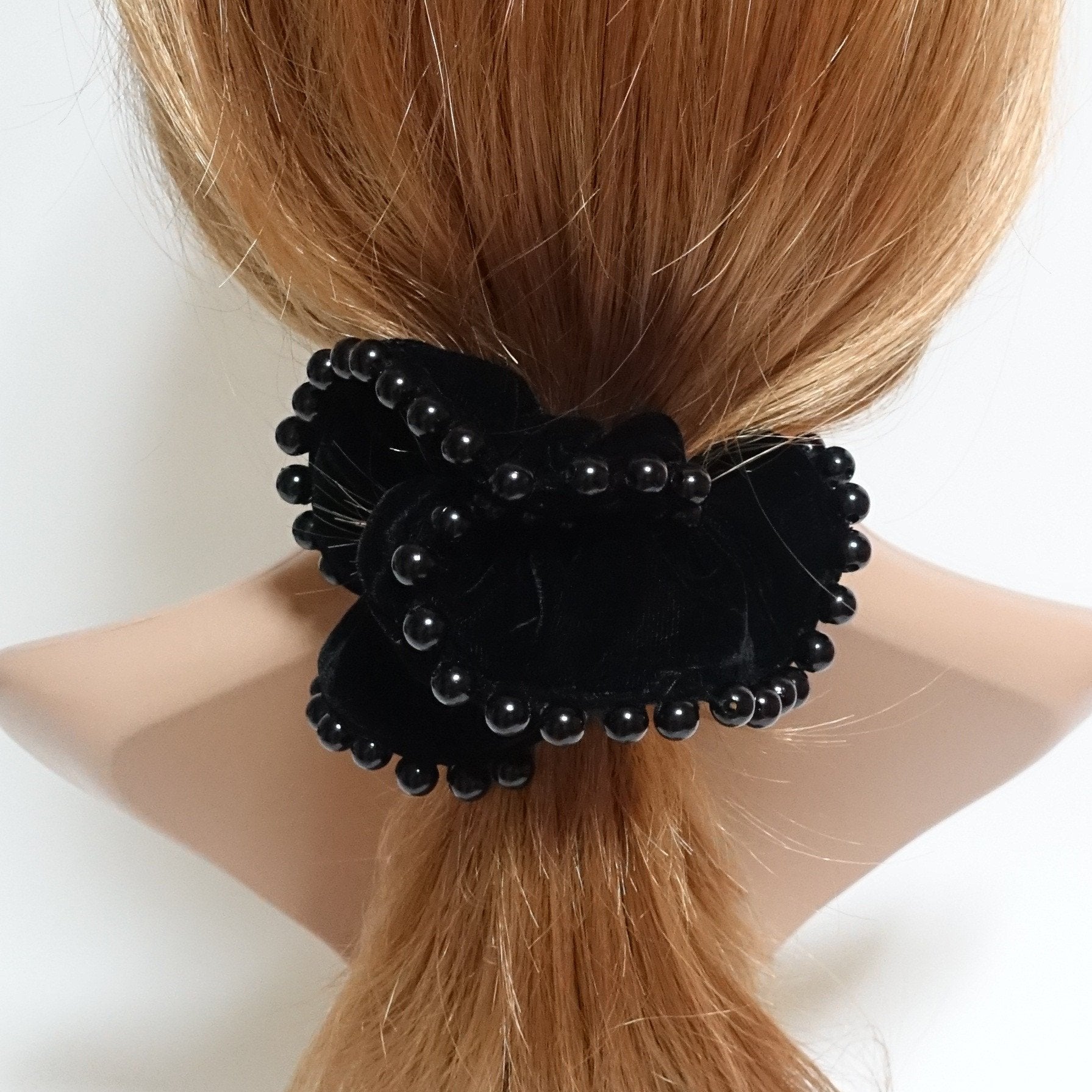 veryshine.com scrunchies/hair holder Black Handmade Pearl Ball Trim Silk Velvet Hair Ties Luxury Hair Scrunchies
