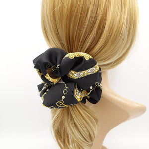 veryshine.com scrunchies/hair holder Black oversized satin scrunchies chain tassel print large hair elastic scrunchie women hair accessory