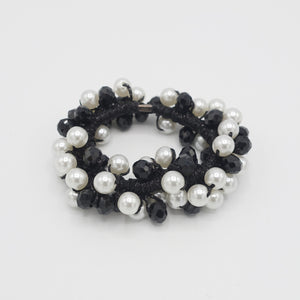 veryshine.com scrunchies/hair holder Black pearl ball angle stones beaded hair elastic ponytail holder woman hair accessory