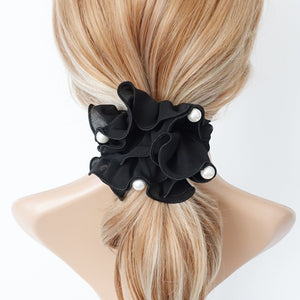 veryshine.com scrunchies/hair holder Black pearl decorated chiffon scrunchies women hair elastic scrunchie