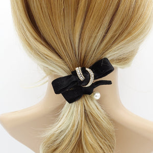 veryshine.com scrunchies/hair holder Black rhinestone velvet double bow knot hair elastic tie ponytail holder