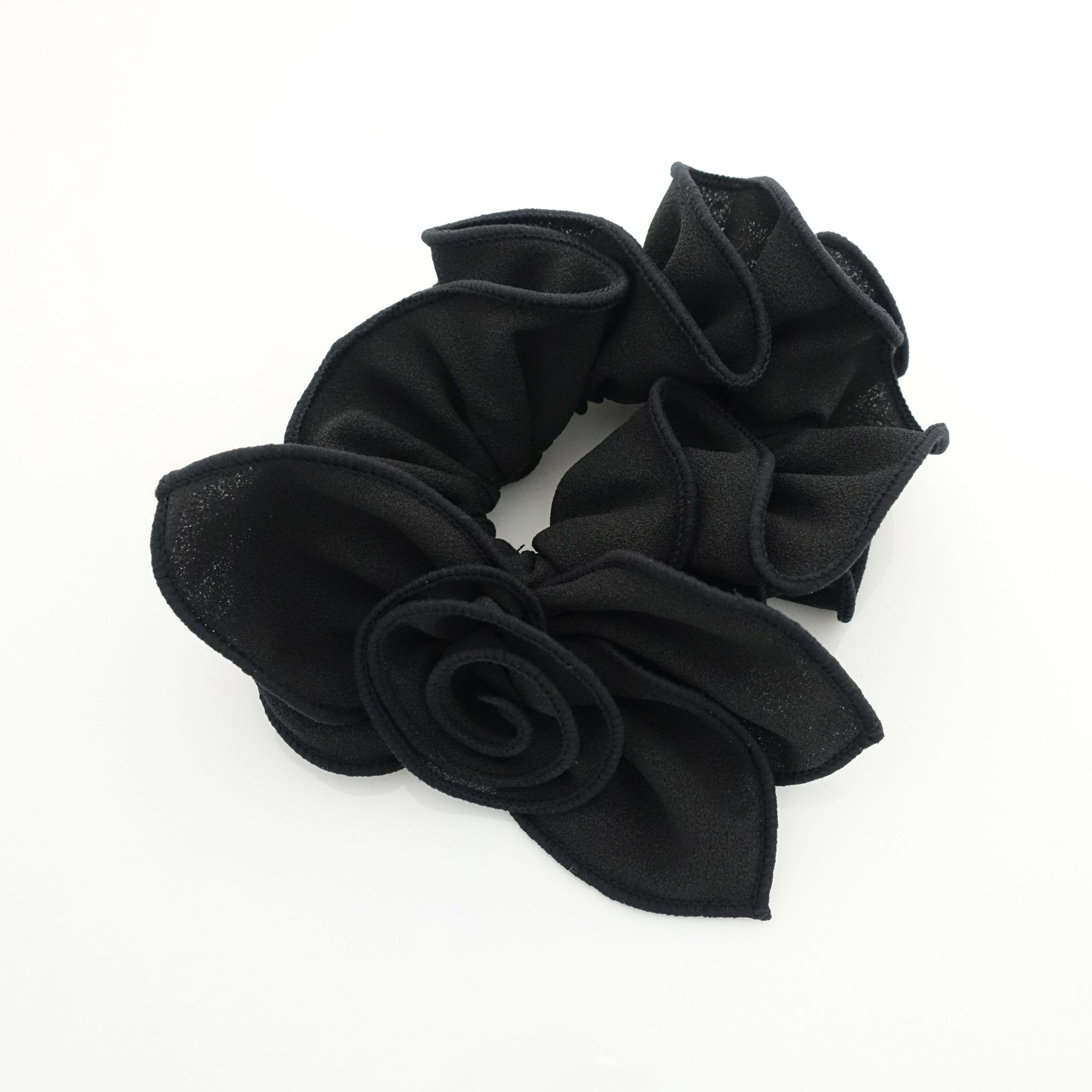 veryshine.com scrunchies/hair holder Black side flower bow decorated ruffle scrunchies women hair accessories