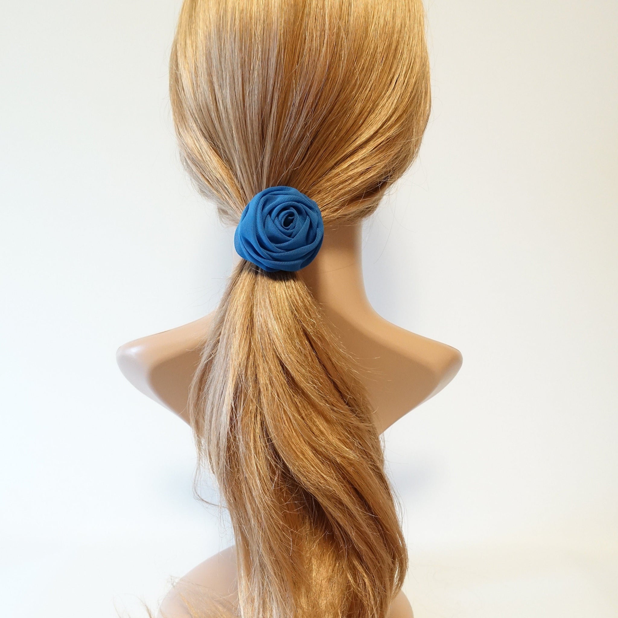 veryshine.com scrunchies/hair holder Blue chiffon mini rose decorated hair elastic ponytail holder flower hair ties