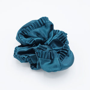 veryshine.com scrunchies/hair holder Blue green edge pleated glossy satin scrunchies women hair elastic tie scrunchy