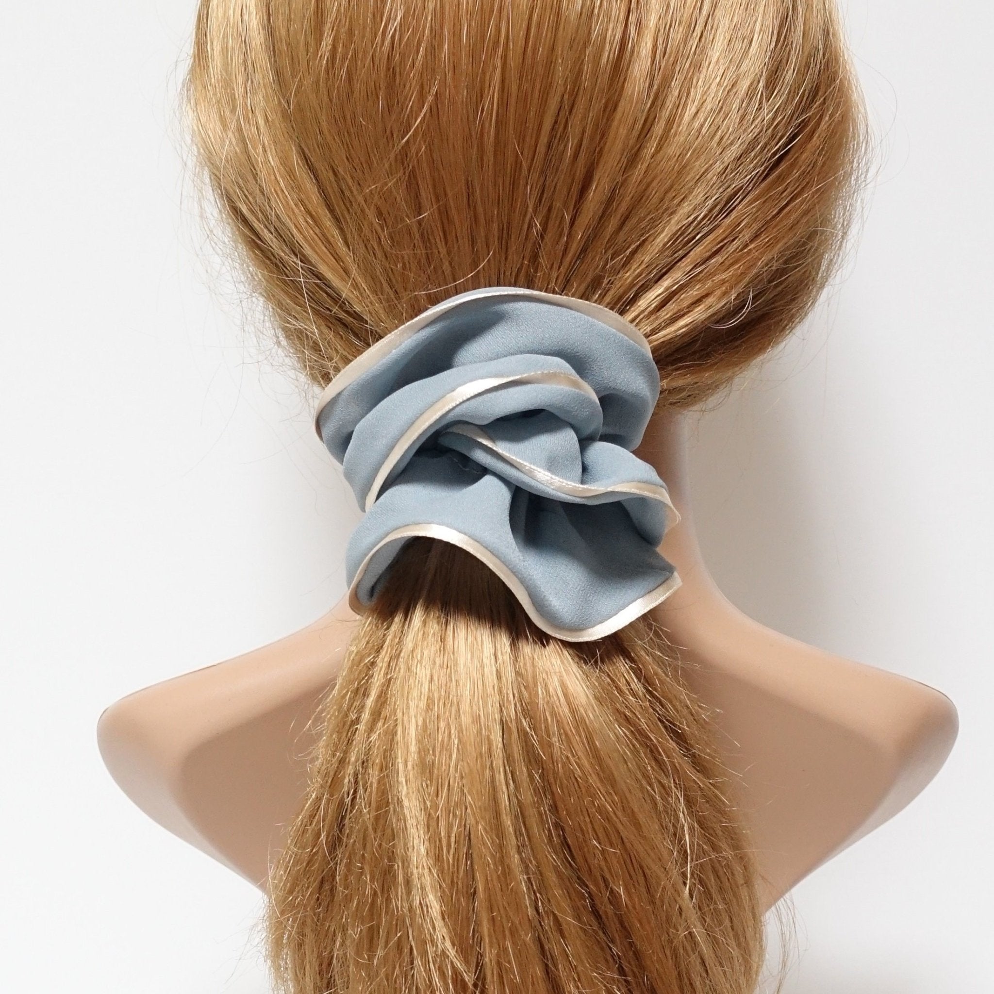 veryshine.com scrunchies/hair holder Bluish gray 2 trim chiffon scrunchy glossy edge trim scrunchies women hair accessories