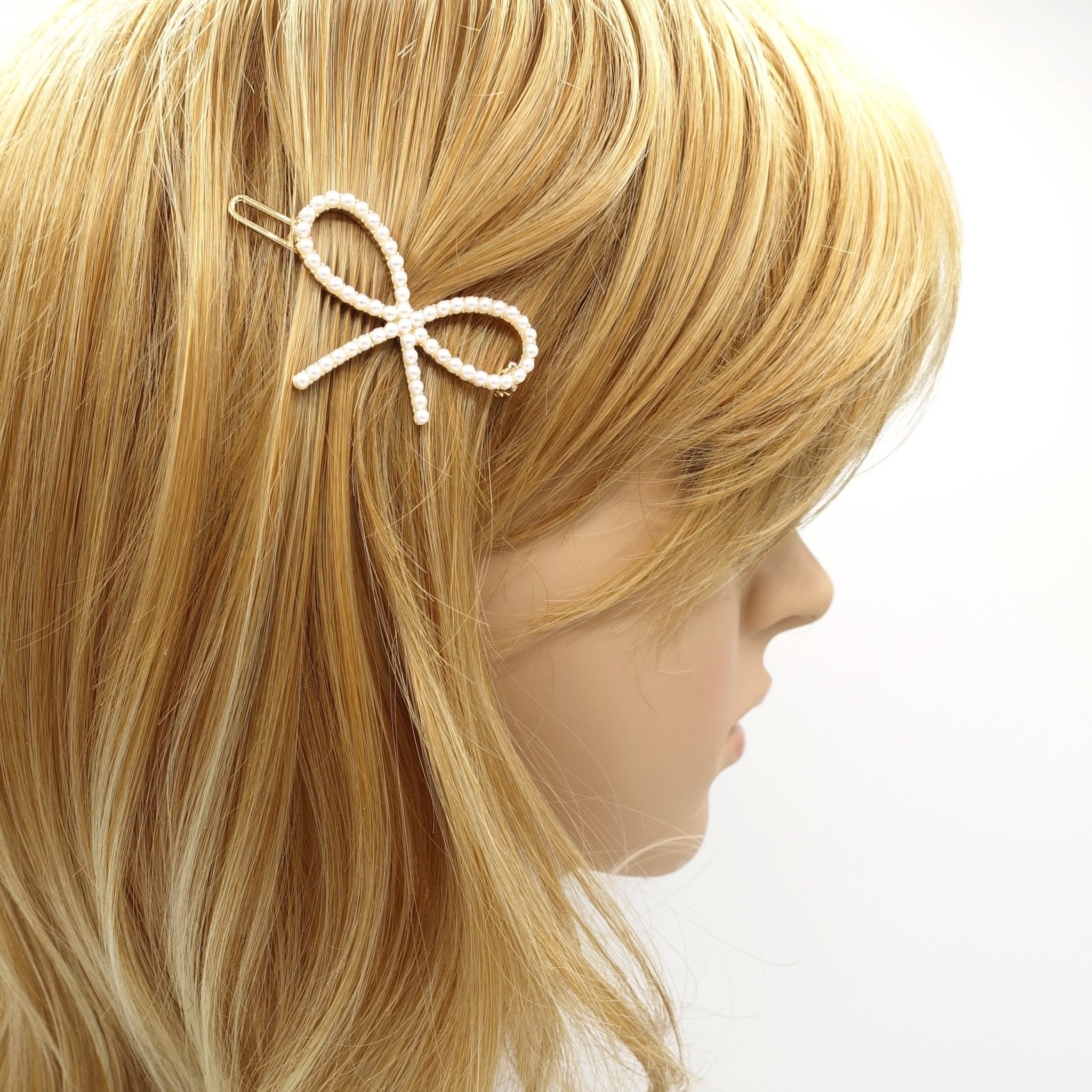 tiny pearl ball decorated hair clip bow circle flower pattern