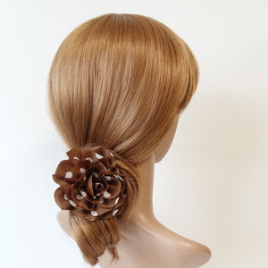 veryshine.com scrunchies/hair holder Brown Handmade Polka Dot Print Flower Hair Elastics Ponytail Holder