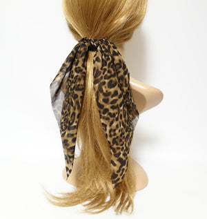 veryshine.com scrunchies/hair holder Brown leopard print chiffon long tail bow knot scrunchies