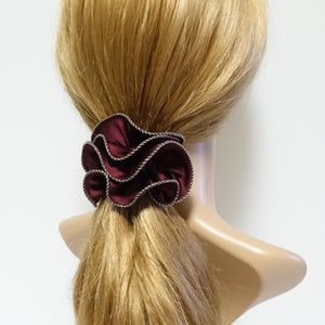 veryshine.com scrunchies/hair holder Burgundy dazzling golden thread trim satin scrunchies women unique hair elastic scrunchy