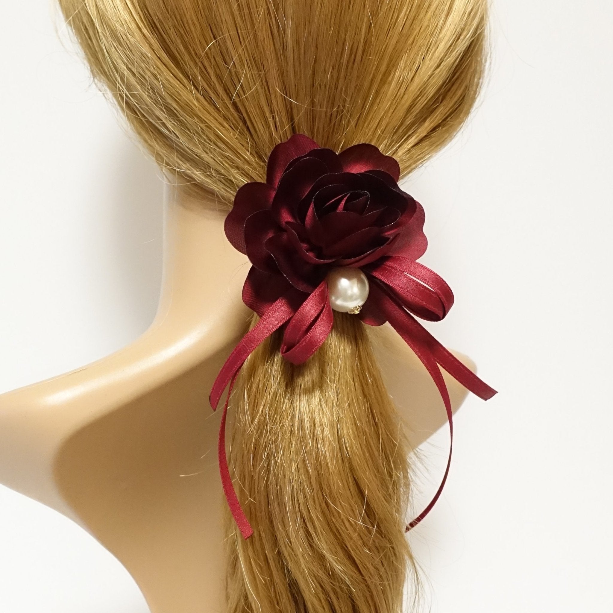 veryshine.com scrunchies/hair holder Burgundy Flower Bow Knot Decorated Pretty Ponytail Holder Hair Elastic