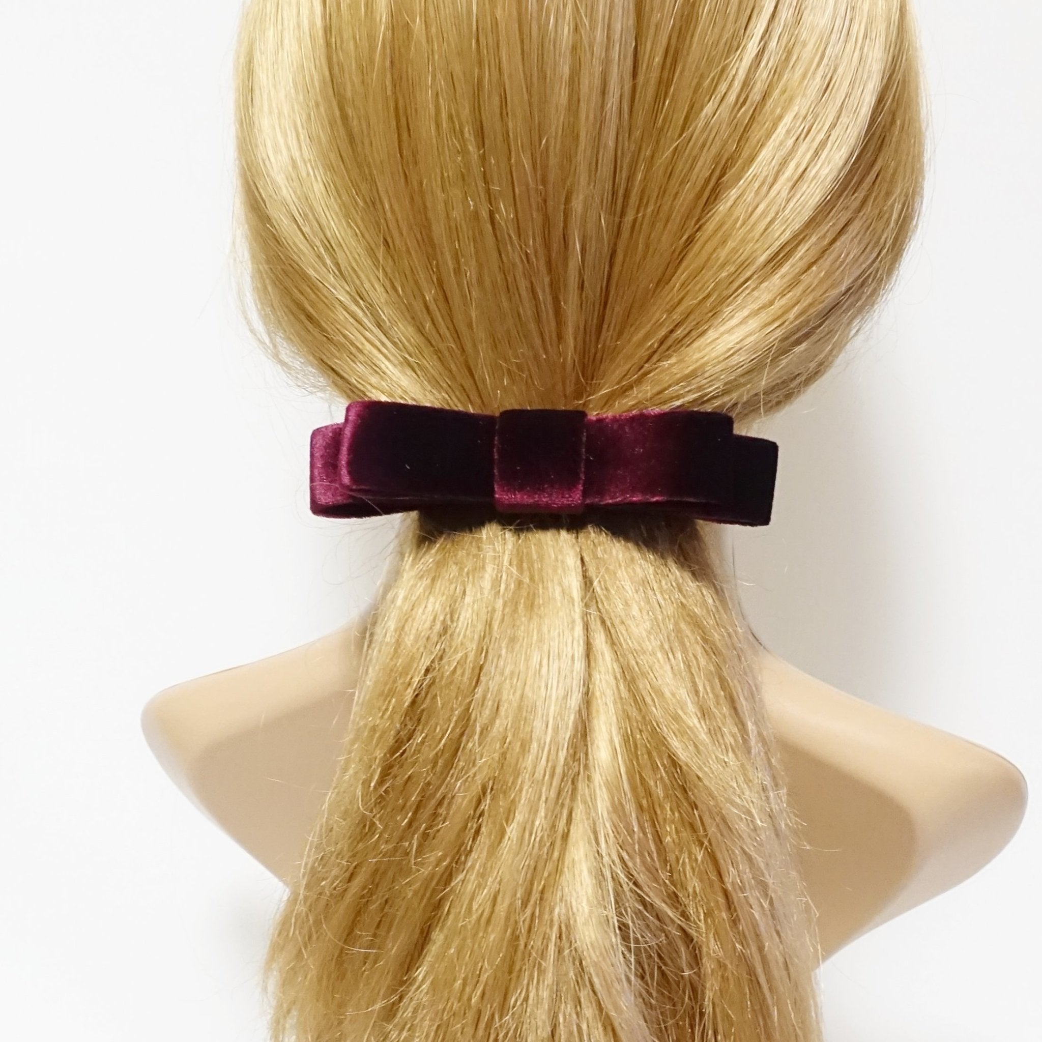 veryshine.com scrunchies/hair holder Burgundy narrow flat velvet bow french bow barrette