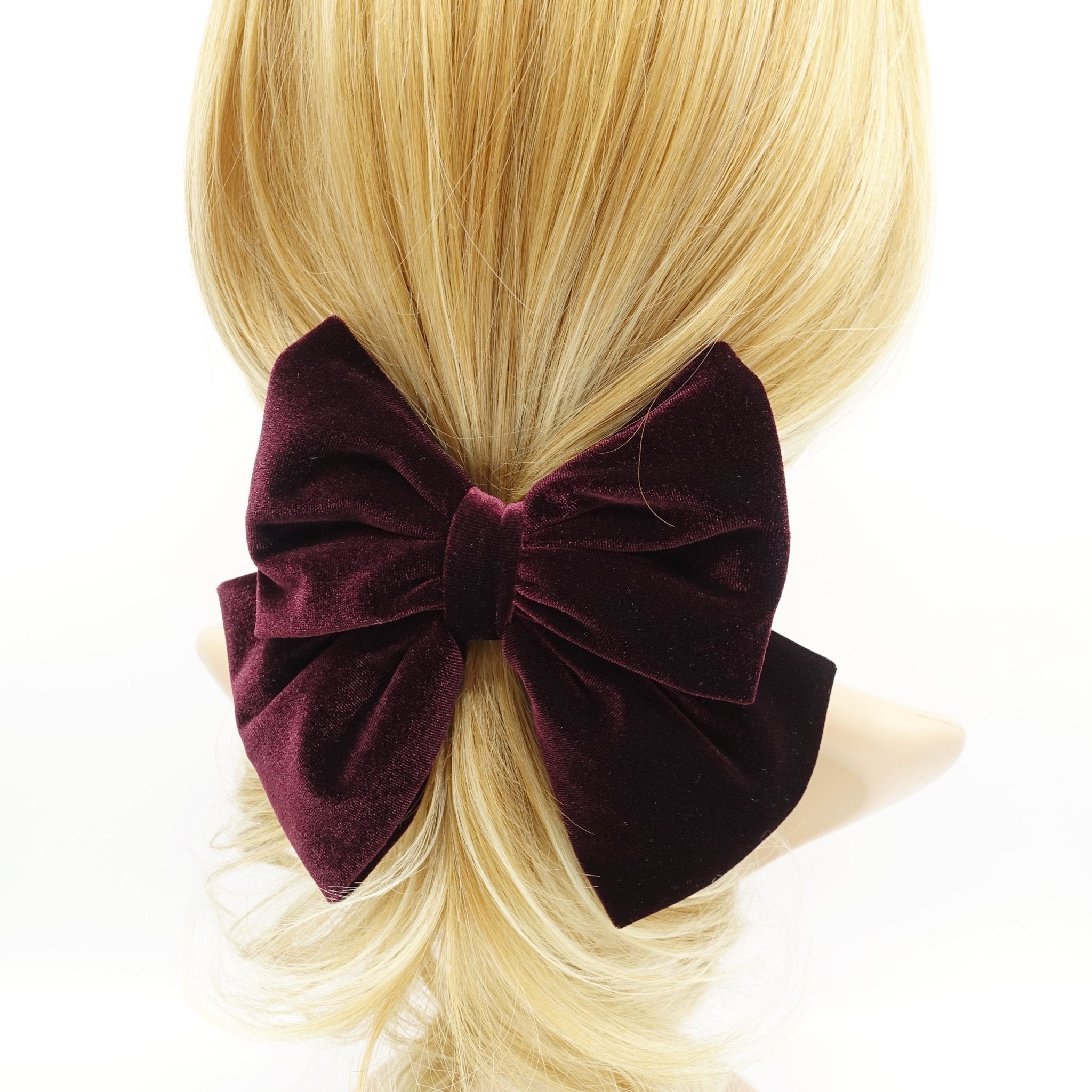 veryshine.com scrunchies/hair holder Burgundy velvet hair bow dark tone K style women hair bow french barrette