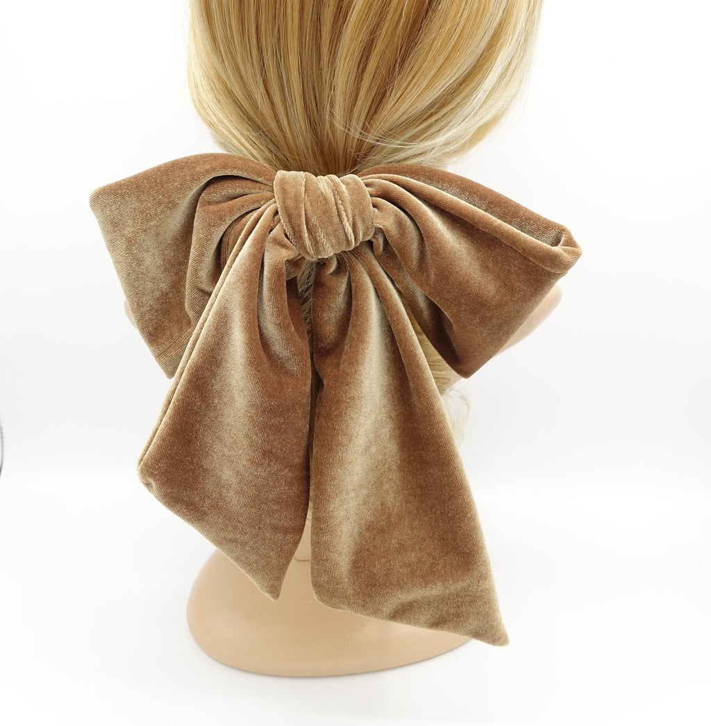 veryshine.com scrunchies/hair holder Camel beige giant velvet bow french barrette wide tail women hair accessory