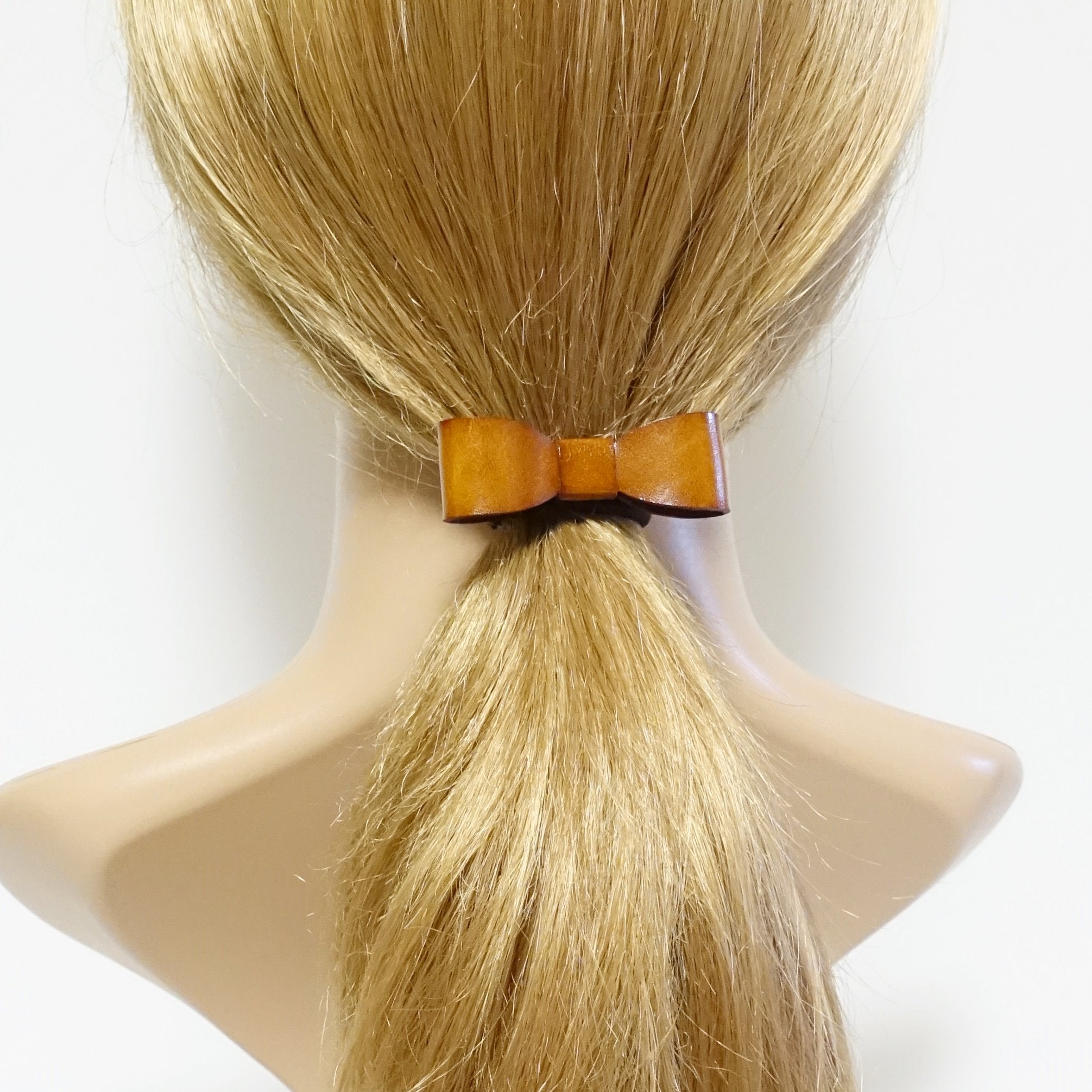 veryshine.com scrunchies/hair holder Camel genuine cow leather hair bow elastic ponytail holder