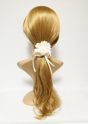 veryshine.com scrunchies/hair holder Cream Flower Bow Knot Decorated Pretty Ponytail Holder Hair Elastic