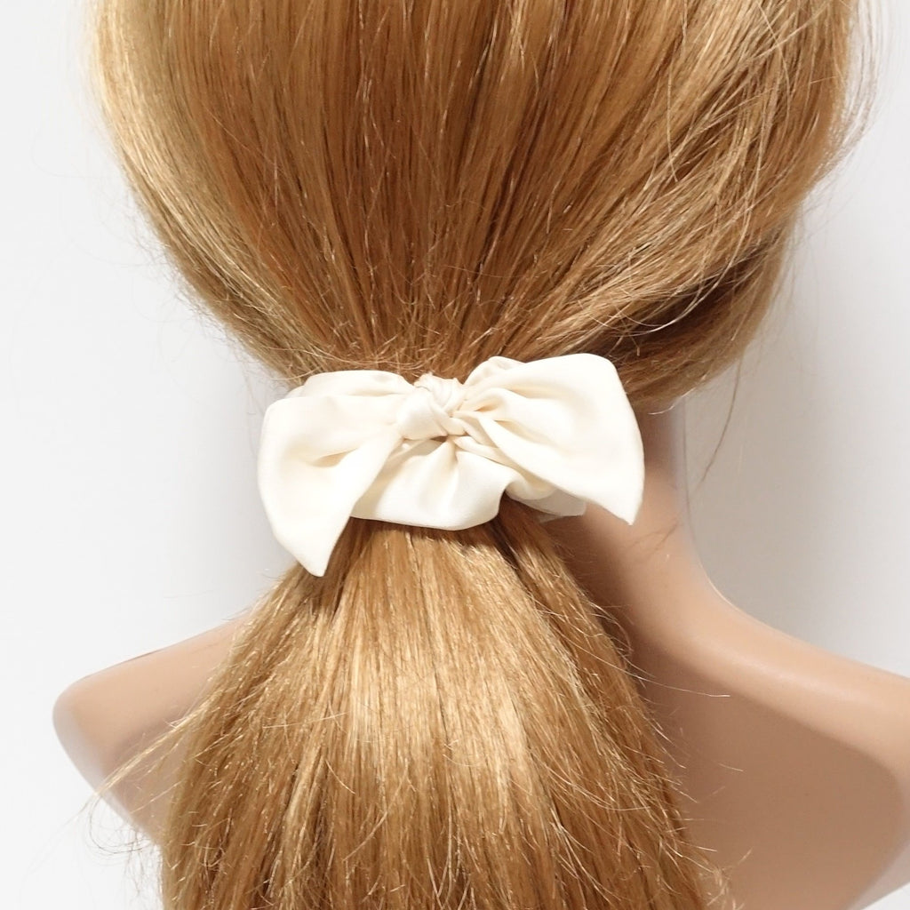 veryshine.com scrunchies/hair holder Cream glossy satin bow knot hair scrunchie cute casual hair accessory scrunchies for women