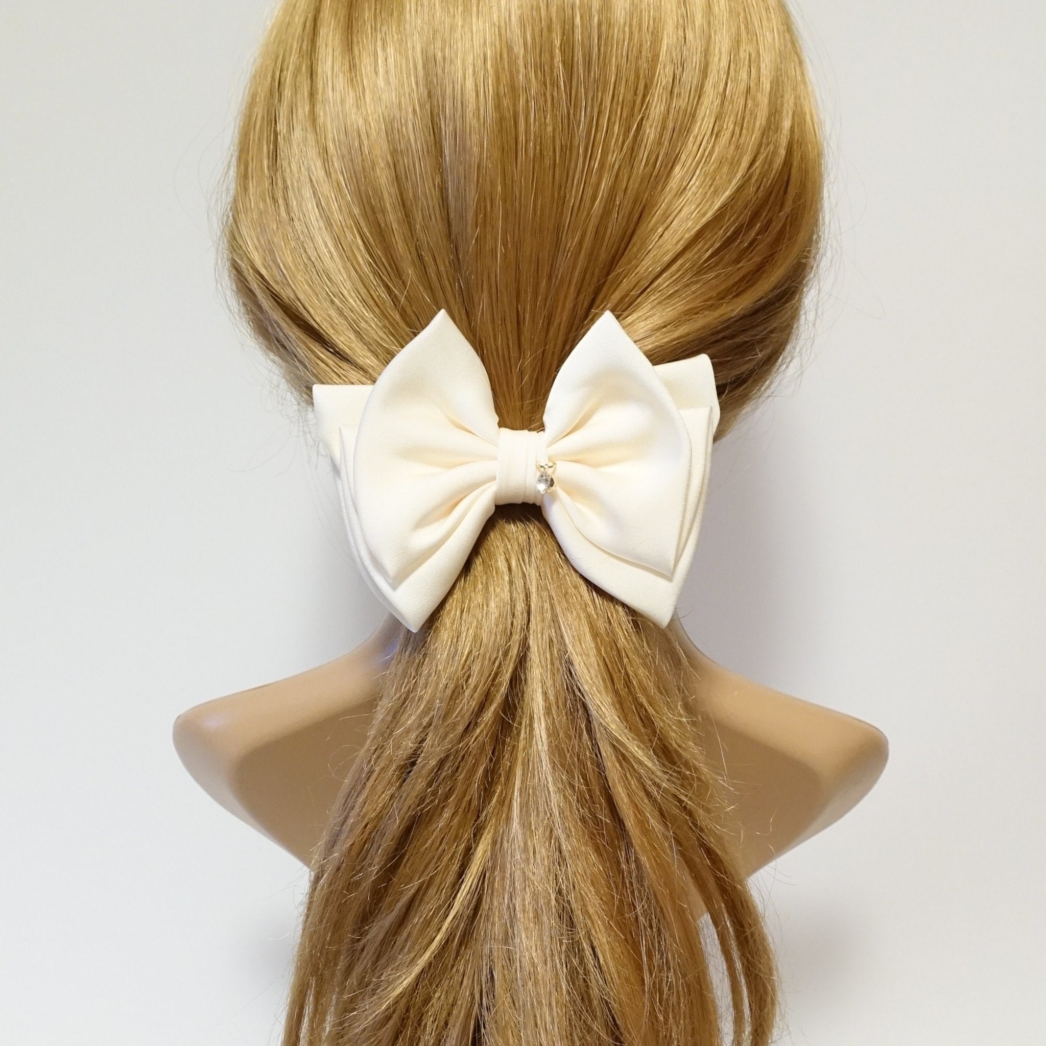 veryshine.com scrunchies/hair holder Cream simple basic satin hair bow barrette glossy women hair pleat bow french clip